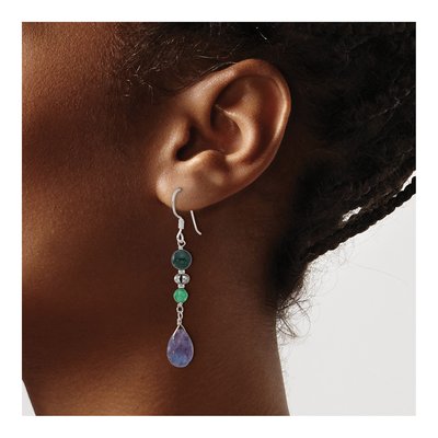Sterling Silver Aventurine Fluorite Quartz Dangle Earrings – view 4