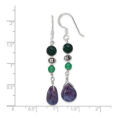 Sterling Silver Aventurine Fluorite Quartz Dangle Earrings – view 5
