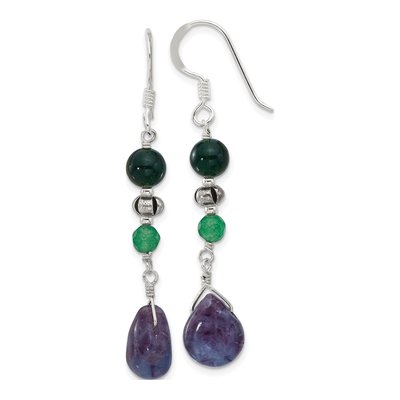 Sterling Silver Aventurine Fluorite Quartz Dangle Earrings