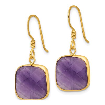 Gold-Plated Sterling Silver Amethyst Cushion Dangle Earrings – view 3