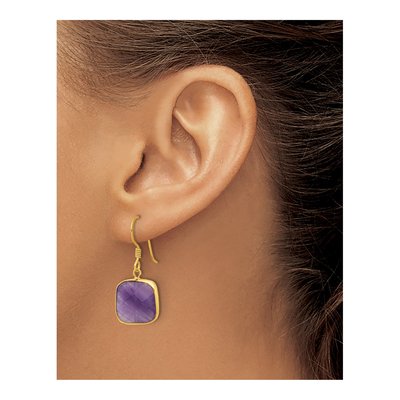 Gold-Plated Sterling Silver Amethyst Cushion Dangle Earrings – view 4