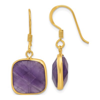 Gold-Plated Sterling Silver Amethyst Cushion Dangle Earrings