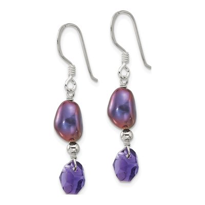 Sterling Silver Black Freshwater Cultured Pearl Dangle Earrings – view 2