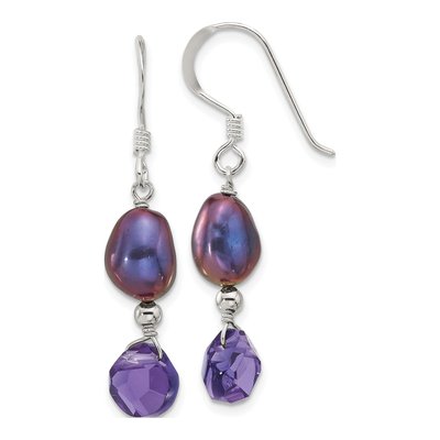 Sterling Silver Black Freshwater Cultured Pearl Dangle Earrings