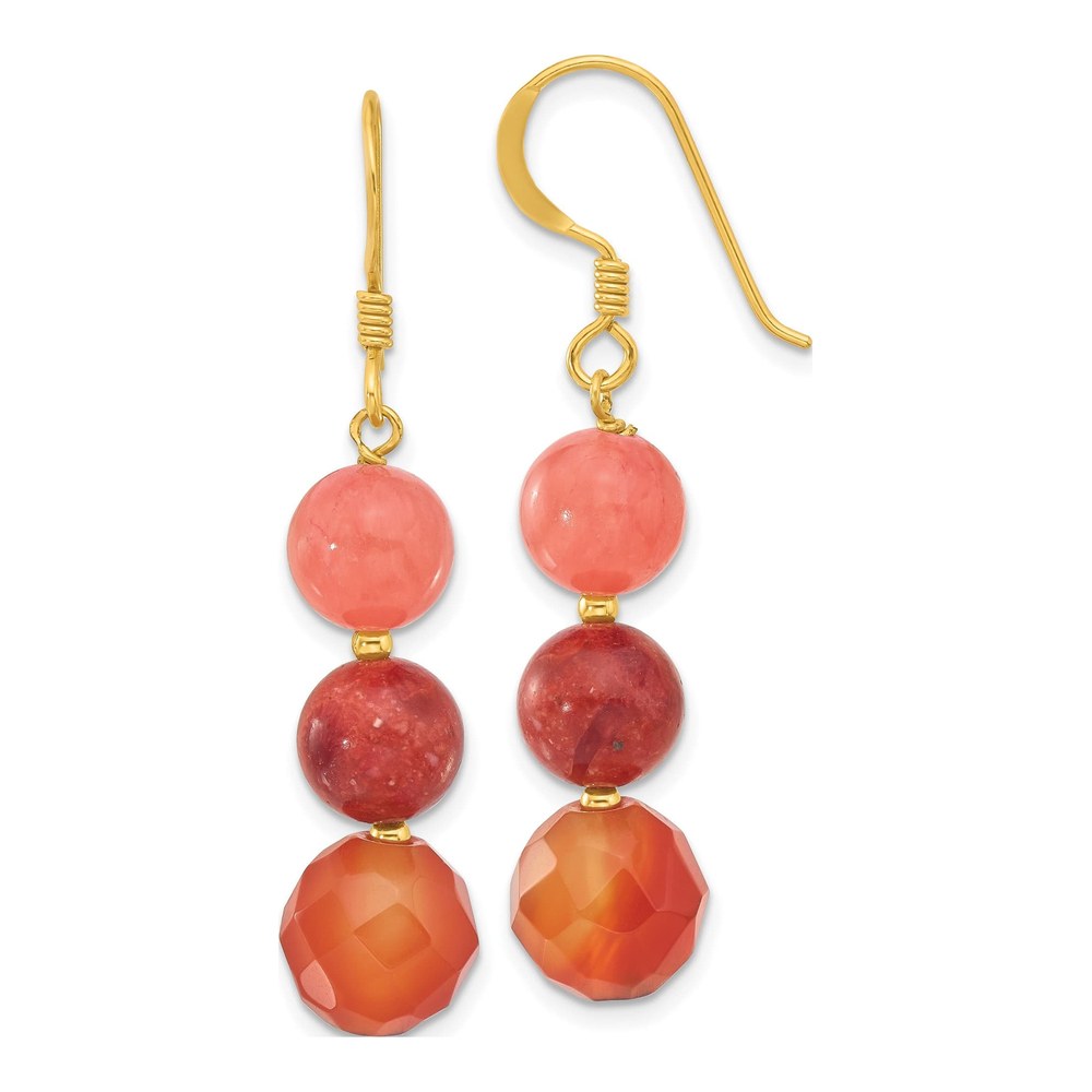 Sterling Silver Carnelian & Coral Dangle Earrings