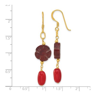 Gold-Plated Sterling Silver Coral Red Jasper Flower Dangle Earrings – view 5