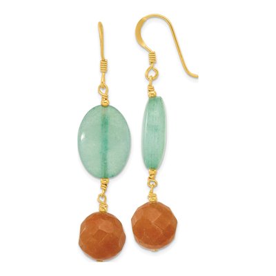 Gold-Plated Sterling Silver Red Aventurine Blue Quartz Dangle Earrings
