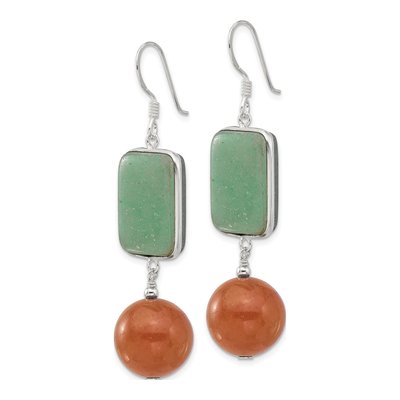 Sterling Silver Green Red Aventurine Dangle Earrings – view 3