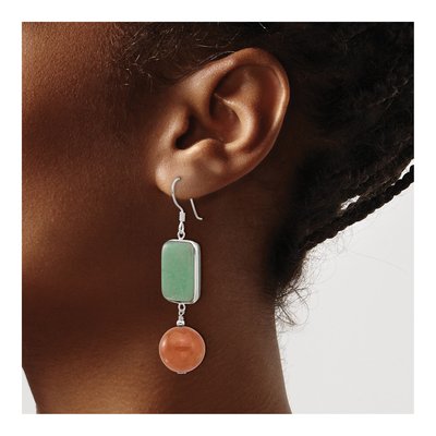 Sterling Silver Green Red Aventurine Dangle Earrings – view 4