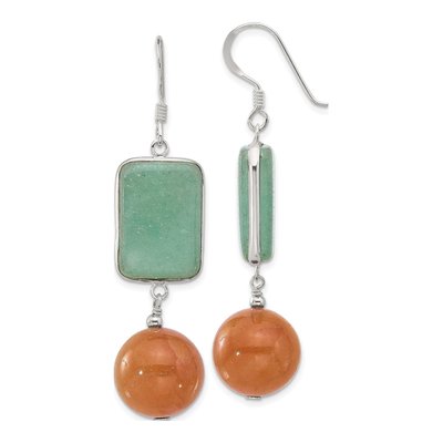 Sterling Silver Green Red Aventurine Dangle Earrings