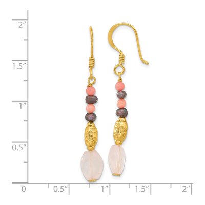 Gold-Plated Sterling Silver Black Freshwater Cultured Pearl Coral Dangle Earrings – view 4