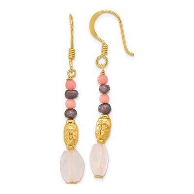 Gold-Plated Sterling Silver Black Freshwater Cultured Pearl Coral Dangle Earrings