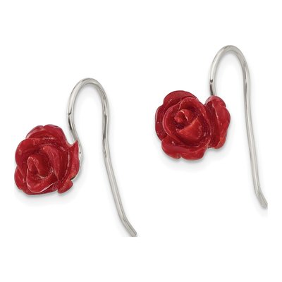 Sterling Silver Red Coral Dangle Earrings – view 3