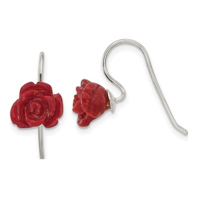 Sterling Silver Red Coral Dangle Earrings