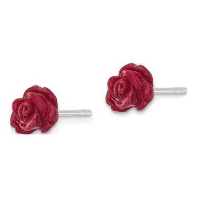 Sterling Silver Red Coral Stud Earrings – view 3