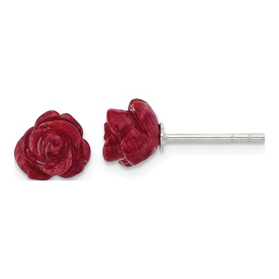 Sterling Silver Red Coral Stud Earrings