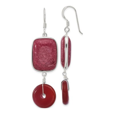 Sterling Silver Carnelian Red Jade Dangle Earrings