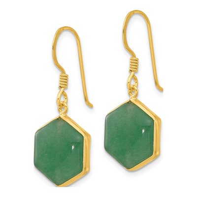 Gold-Plated Sterling Silver Aventurine Hexagon Dangle Earrings – view 3