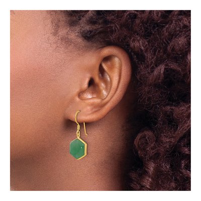 Gold-Plated Sterling Silver Aventurine Hexagon Dangle Earrings – view 4