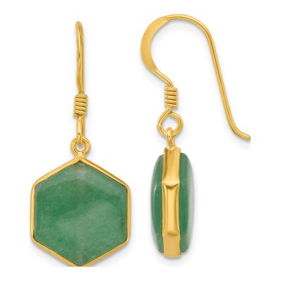 Gold-Plated Sterling Silver Aventurine Hexagon Dangle Earrings