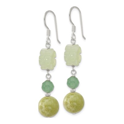 Sterling Silver Aventurine Jade Flower Dangle Earrings – view 3