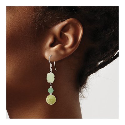 Sterling Silver Aventurine Jade Flower Dangle Earrings – view 4