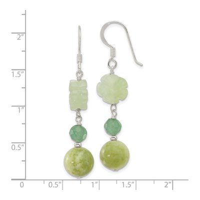 Sterling Silver Aventurine Jade Flower Dangle Earrings – view 5