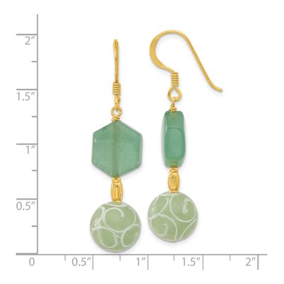 Gold-Plated Sterling Silver Aventurine Jade Hexagon Dangle Earrings – view 5