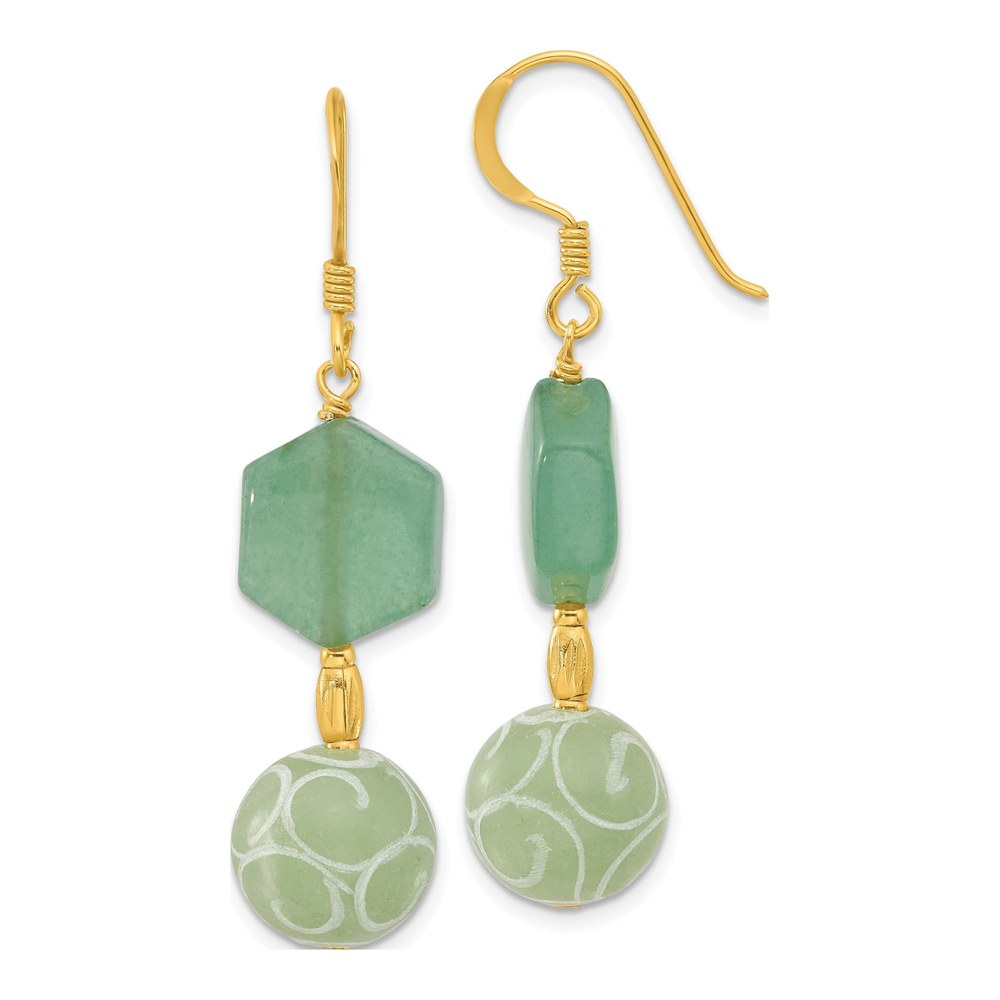 Gold-Plated Sterling Silver Aventurine Jade Hexagon Dangle Earrings