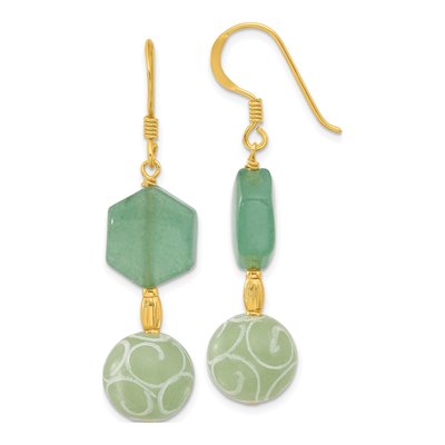 Gold-Plated Sterling Silver Aventurine Jade Hexagon Dangle Earrings