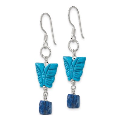 Sterling Silver Lapis Howlite Butterfly Dangle Earrings – view 3