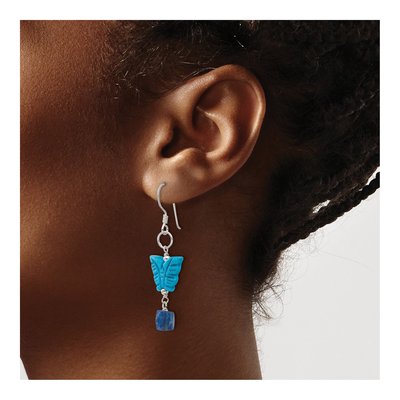 Sterling Silver Lapis Howlite Butterfly Dangle Earrings – view 4