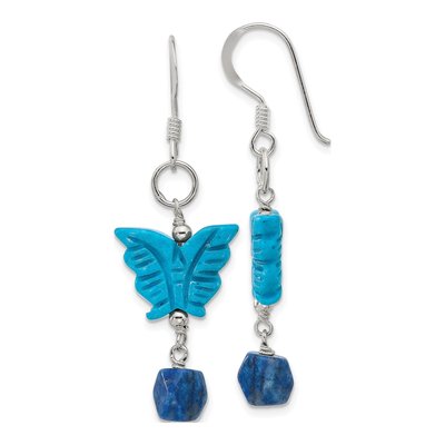 Sterling Silver Lapis Howlite Butterfly Dangle Earrings