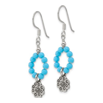 Sterling Silver Dyed Howlite Flower Dangle Earrings – view 3