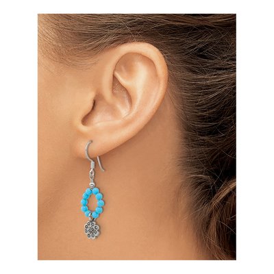 Sterling Silver Dyed Howlite Flower Dangle Earrings – view 4