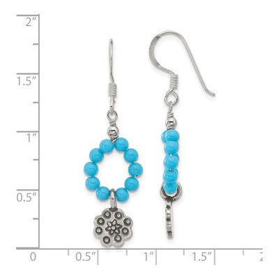 Sterling Silver Dyed Howlite Flower Dangle Earrings – view 5