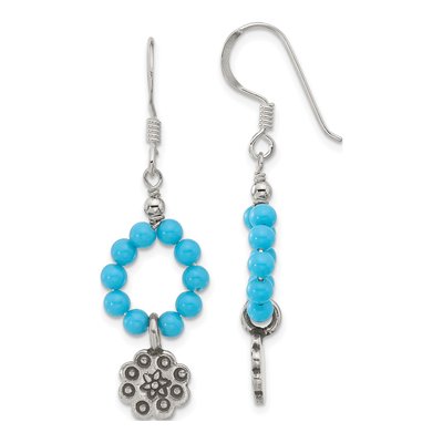 Sterling Silver Dyed Howlite Flower Dangle Earrings