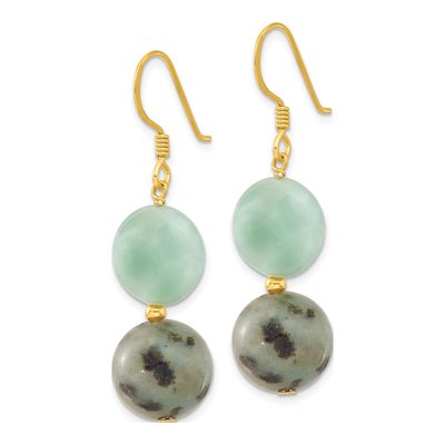 Gold-Plated Sterling Silver Amazonite Kiwi Jasper Dangle Earrings – view 3