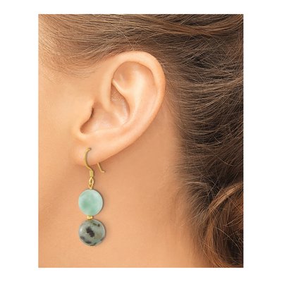 Gold-Plated Sterling Silver Amazonite Kiwi Jasper Dangle Earrings – view 4