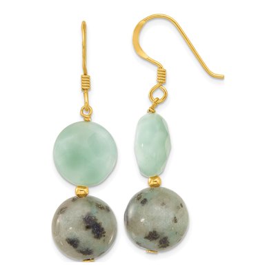 Gold-Plated Sterling Silver Amazonite Kiwi Jasper Dangle Earrings