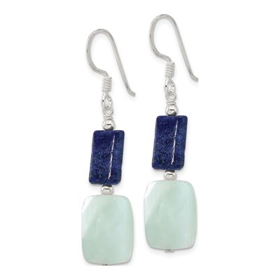 Sterling Silver Amazonite Lapis Dangle Earrings – view 3