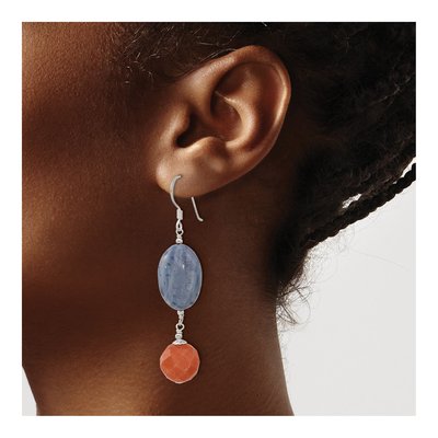 Sterling Silver Red Aventurine Denim Coral Dangle Earrings – view 4