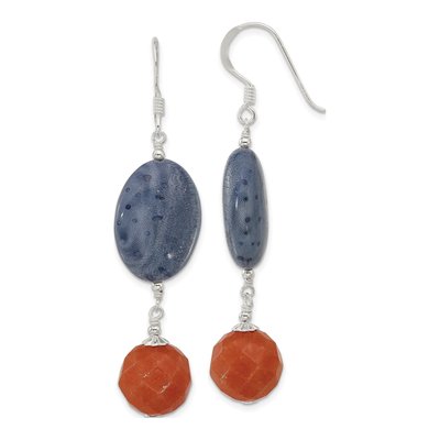 Sterling Silver Red Aventurine Denim Coral Dangle Earrings