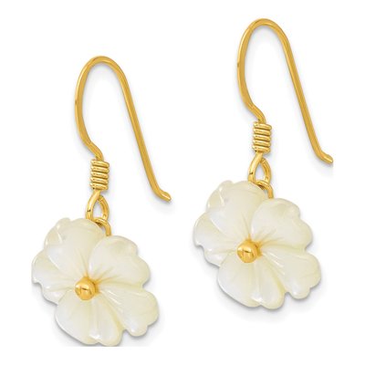 Gold-Plated Sterling Silver Mother of Pearl Flower Dangle Earrings – view 2