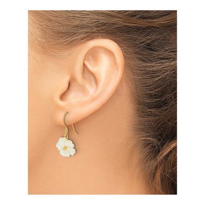Gold-Plated Sterling Silver Mother of Pearl Flower Dangle Earrings – view 3
