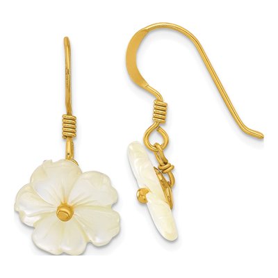 Gold-Plated Sterling Silver Mother of Pearl Flower Dangle Earrings