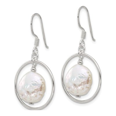 Sterling Silver Freshwater Cultured Pearl Circle Dangle Earrings – view 2