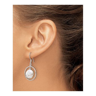 Sterling Silver Freshwater Cultured Pearl Circle Dangle Earrings – view 3