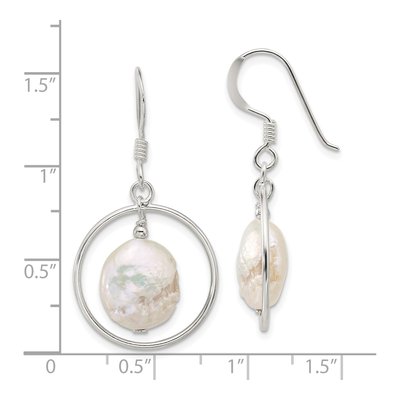 Sterling Silver Freshwater Cultured Pearl Circle Dangle Earrings – view 4