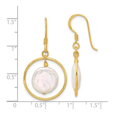 Gold-Plated Sterling Silver Freshwater Cultured Pearl Coin Circle Dangle Earrings – view 4